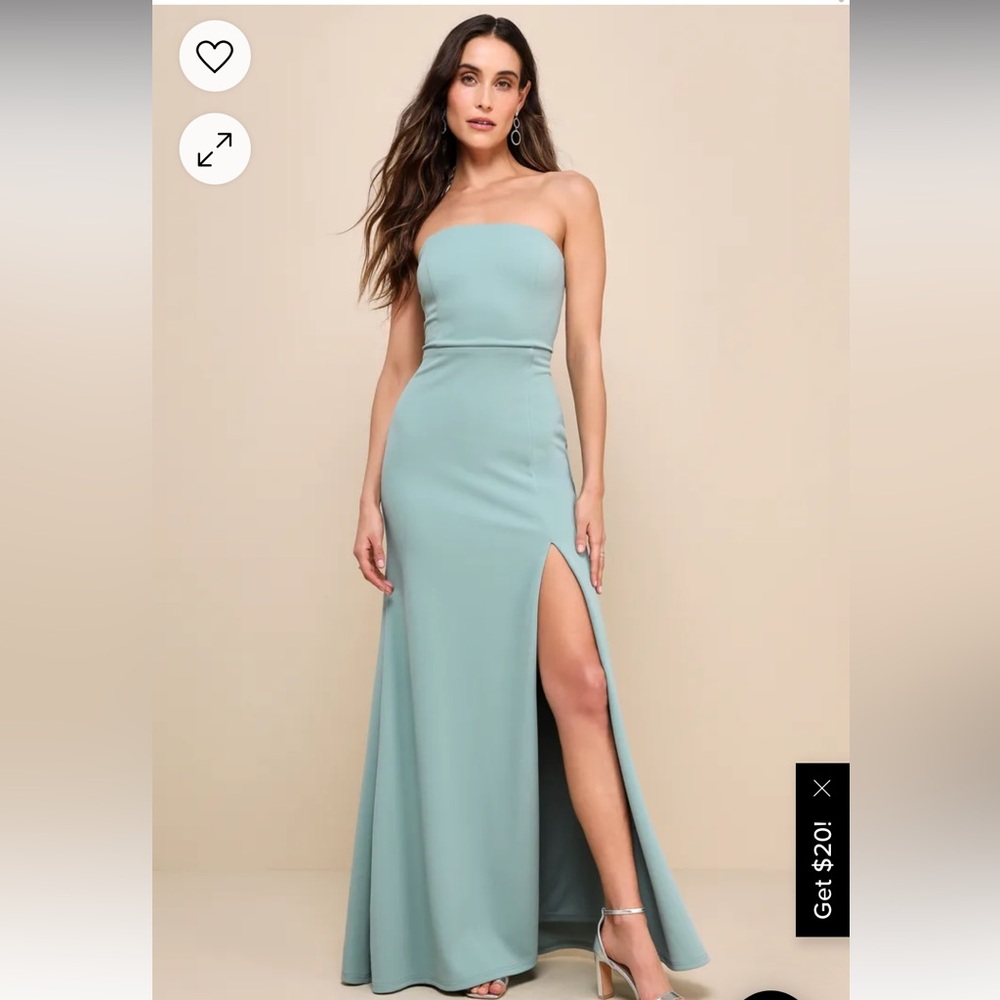 Lulu’s Sage Green Strapless Wedding Guest Dress Size S
